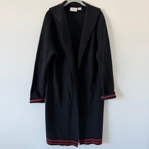 Field Manor 100%‎ Merino Wool Cardigan Sweater Black Longline Duster L Vintage